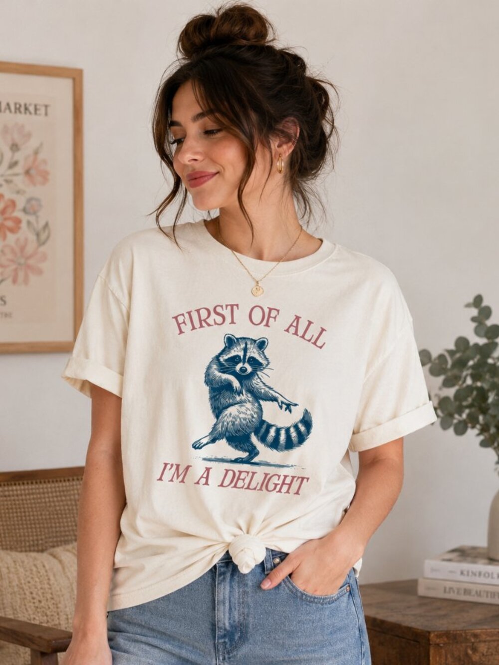 “First of All I’m a Delight” Raccoon Comfort Colors Shirt - Picture 2 of 4